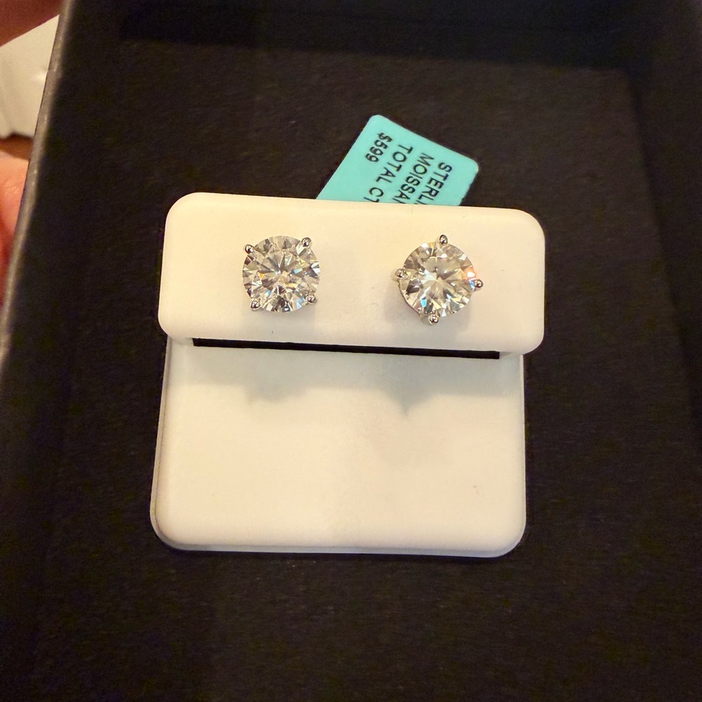 Sterling silver Moissanite studs with twist back in 2.40 ct weight